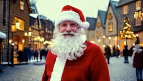 An AI-generated video of a joyful Santa Claus portrait set against the glowing holiday lights of Strasbourg.