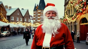 An AI-generated video of Santa smiling warmly, surrounded by Strasbourg's charming holiday ornaments.