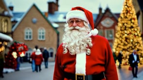 An AI-generated video featuring a portrait of Santa immersed in the holiday spirit of Strasbourg's festive atmosphere.