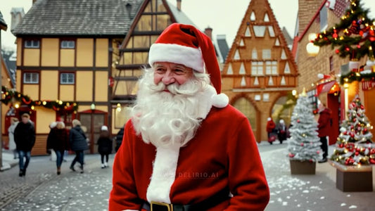 An AI-generated video of Santa's portrait in the heart of Strasbourg, adorned with seasonal decorations.