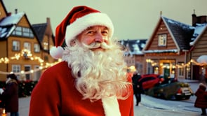 An AI-generated video of Santa's face illuminated by Strasbourg's enchanting Christmas lights, capturing holiday warmth.