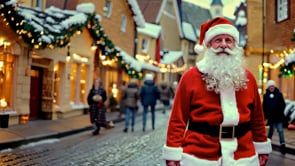 An AI-generated video of Santa smiling warmly in the holiday glow of Strasbourg's decorated streets.