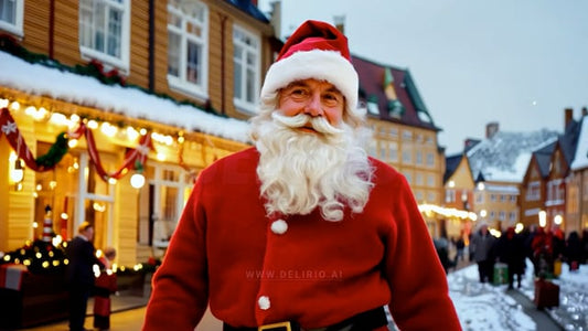 An AI-generated video of Santa�s jolly smile bringing light to the decorated holiday streets of Strasbourg.