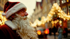 An AI-generated video of a heartwarming Santa portrait surrounded by Strasbourg's twinkling holiday lights.