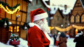 An AI-generated video of Santa with a warm, affectionate gaze, soaking in the holiday charm of Strasbourg.