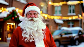 An AI-generated video of a warm portrait of Santa amid the enchanting Christmas setting of Strasbourg.