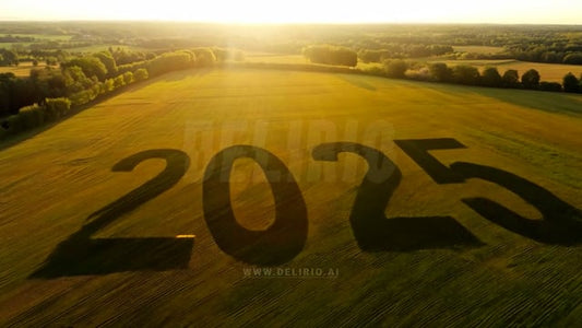 "Aerial view of ""2025"" crafted in an open field, offering a unique perspective on the New Year's celebration."