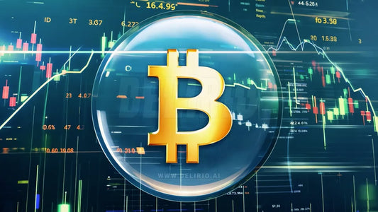 Concept of a Bitcoin bubble with an overlay of stock price charts, emphasizing Bitcoin's role in volatile markets and its investment potential.