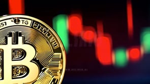 Extreme close-up of Bitcoin cryptocurrency coin and golden spinning coins, showcasing Bitcoin�s value and the growing importance of digital currency in investment.