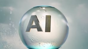 AI blue letters inside a growing bubble, symbolizing the rapid expansion and development of artificial intelligence in the digital world.