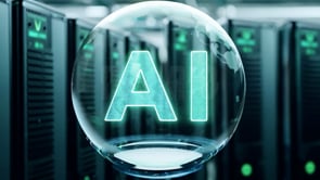 Artificial intelligence bubble behind servers, reflecting the growing role of AI in powering servers and data systems worldwide.