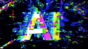 Modern AI digital title creation with a glitch effect, symbolizing the integration of advanced AI technologies into the digital landscape.