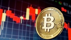 Blurred green light servers with Bitcoin, representing the digital mining space and its role in shaping Bitcoin�s value in volatile markets.