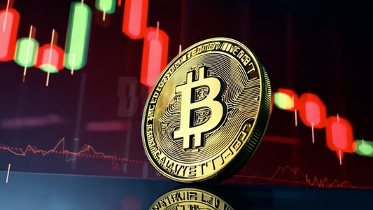 Golden Bitcoin coin with a bear trend on the stock graph, indicating the potential for Bitcoin�s price to fall under bearish market conditions.