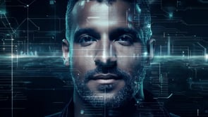 Futuristic virtual holographic AI agent offering intelligent and precise support.