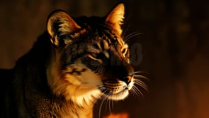 Forest fire threatening wildlife, tiger or puma in the danger zone, illustrating the devastating effect of wildfires on wildlife and their habitats.