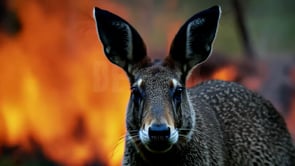 Kangaroo surviving the environmental disaster of forest fire, demonstrating resilience of wildlife in the face of natural disasters like wildfires.