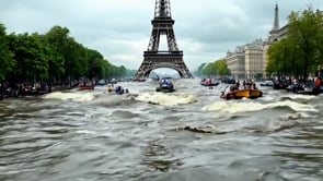 Unprecedented flooding causes Paris citywide disaster, with streets submerged, illustrating the massive impact of flooding on urban areas.