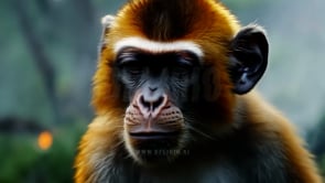 Wild monkey exposed to forest fire, facing an environmental crisis, highlighting the vulnerability of animals during wildfires and the urgent need for conservation efforts.