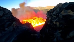 Realistic AI-generated aerial perspective of a volcano with lava flowing, highlighting the dynamic and fiery display of volcanic activity.