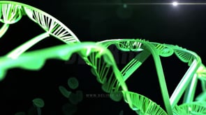 A spinning DNA helix, symbolizing health and biological science, set against a green and black background.