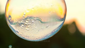 Outdoor sunset scene of a soap bubble, captured with CGI visuals to enhance skincare product appeal.