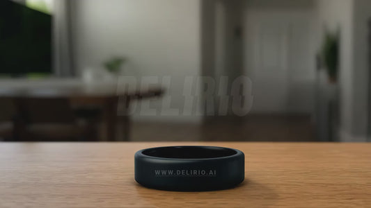 A smart ring creating a heart hologram on a table, demonstrating the health benefits of galaxy black AI wearable tech.