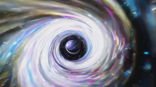 An intense FPV trip through a wormhole or black hole into distant galaxies.