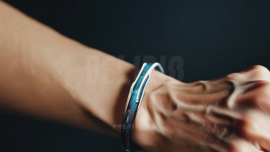 A tech bracelet that transforms into a smartwatch, with motion graphics particles illustrating the transition.