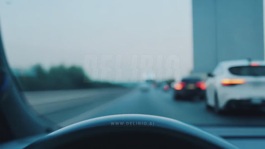 A point-of-view driving experience where liquid-textured AI letters flow onto the windshield, creating a dynamic visual interaction.